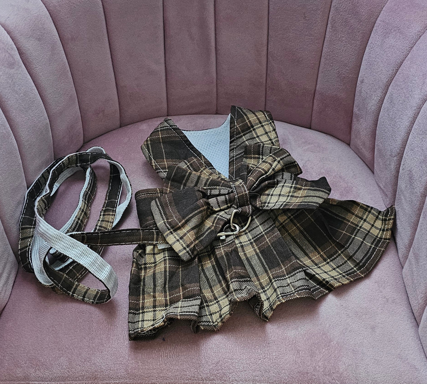 Brown Plaid Dress Harness Set