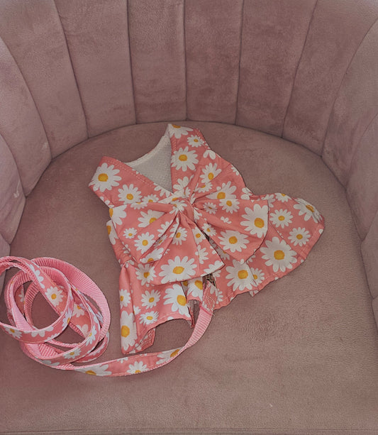 Pink Floral Bow Harness Set
